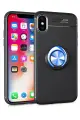 Newface Apple iPhone XS Max Kılıf Range Yüzüklü Silikon - Siyah-Mavi