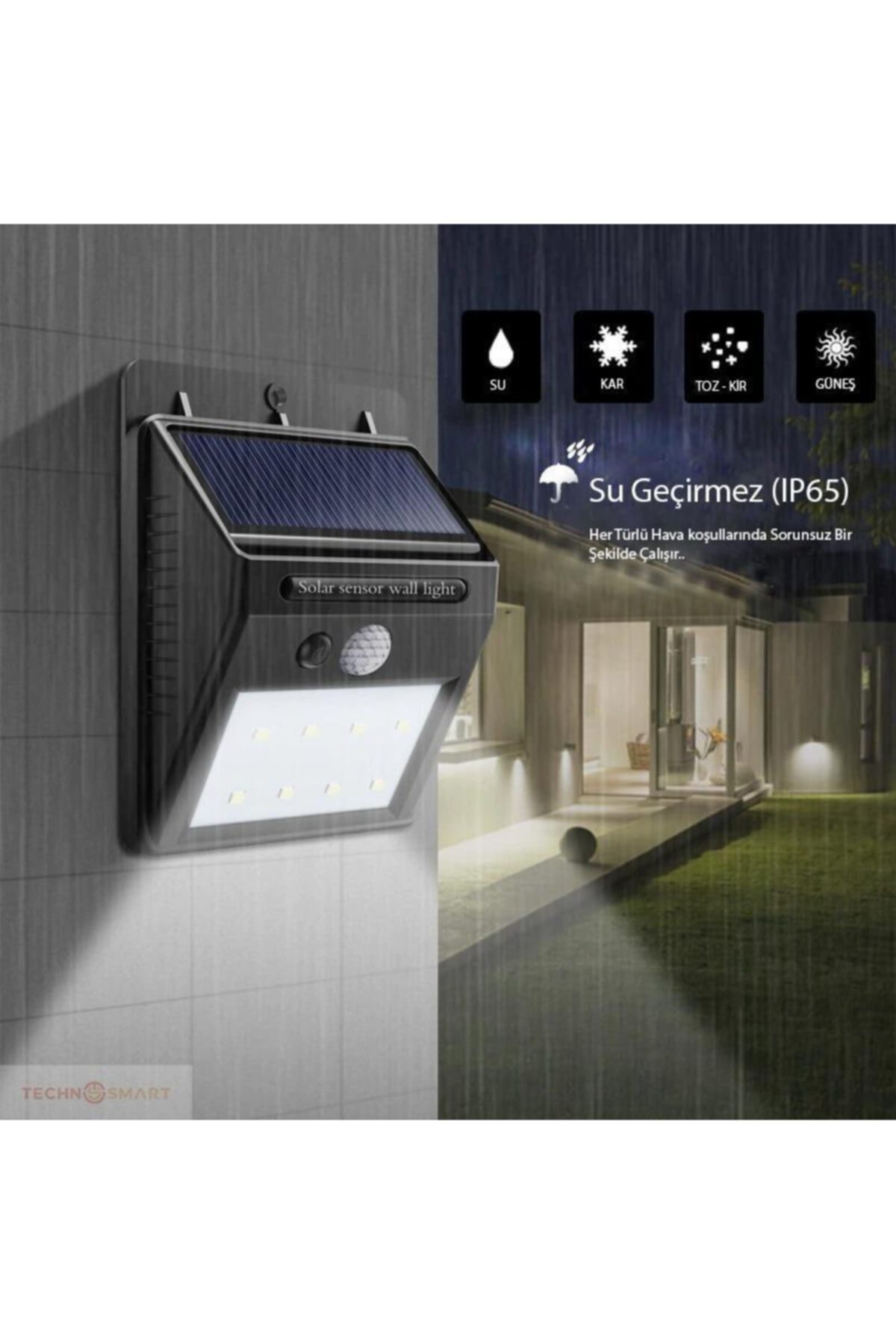 Güneş Enerjili Solar Dış Mekan Lambası - 20 LED Aydınlatmalı - Duvar Tipi