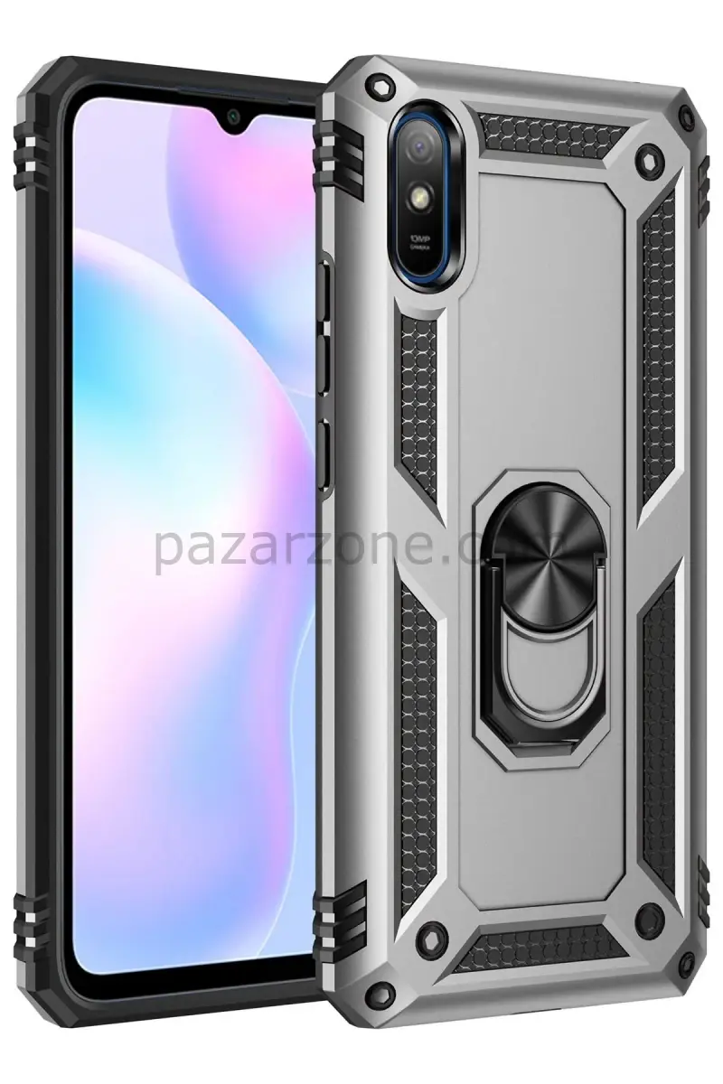 Newface Xiaomi Redmi 9A Kılıf Sofya Yüzüklü Silikon Kapak - Gümüş
