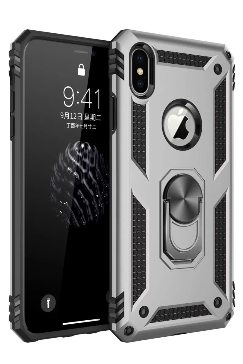 Newface Apple iPhone XS Max Kılıf Sofya Yüzüklü Silikon Kapak - Gümüş