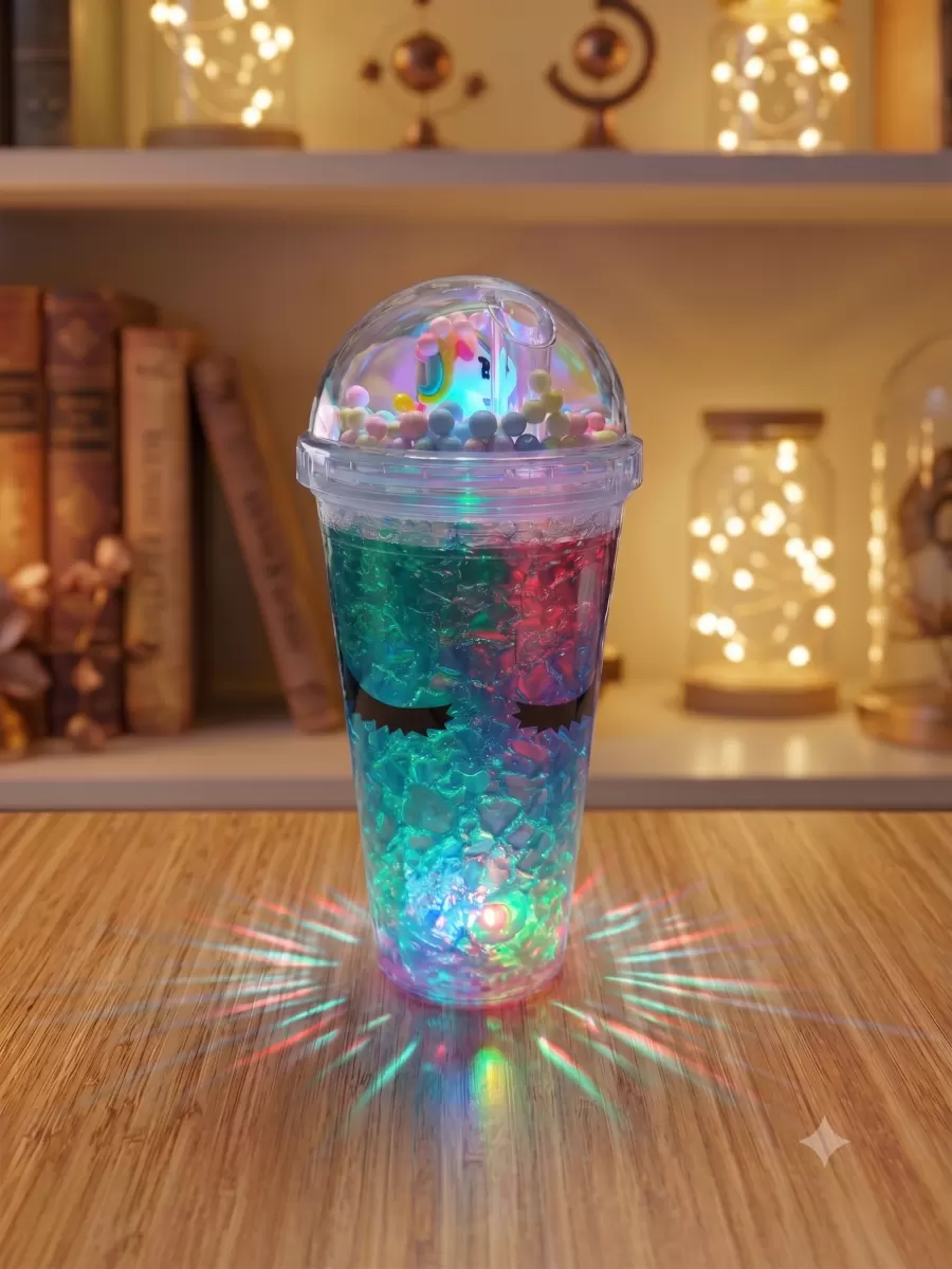 Işıklı Unicorn Tasarımlı RGB LED Pipetli Bardak – Renk Değiştiren Sihirli Kupa