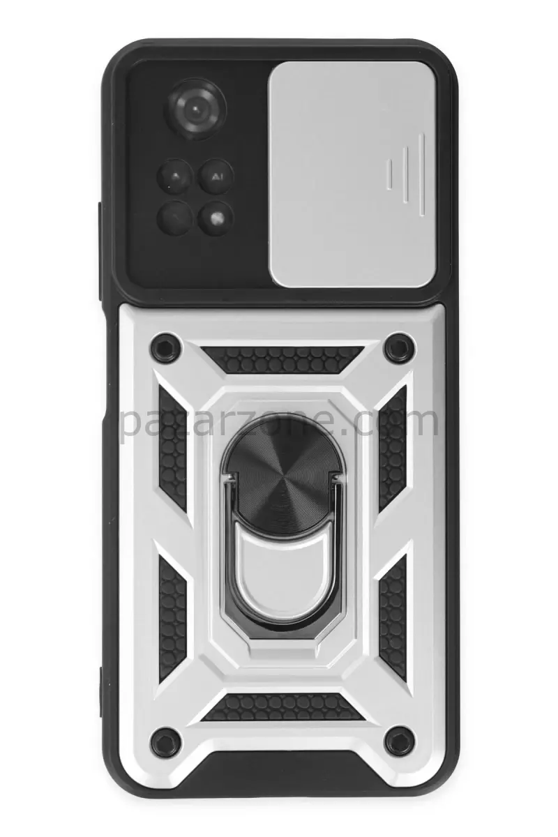 Newface Xiaomi Poco M4 Pro 4G Kılıf Pars Lens Yüzüklü Silikon - Gümüş