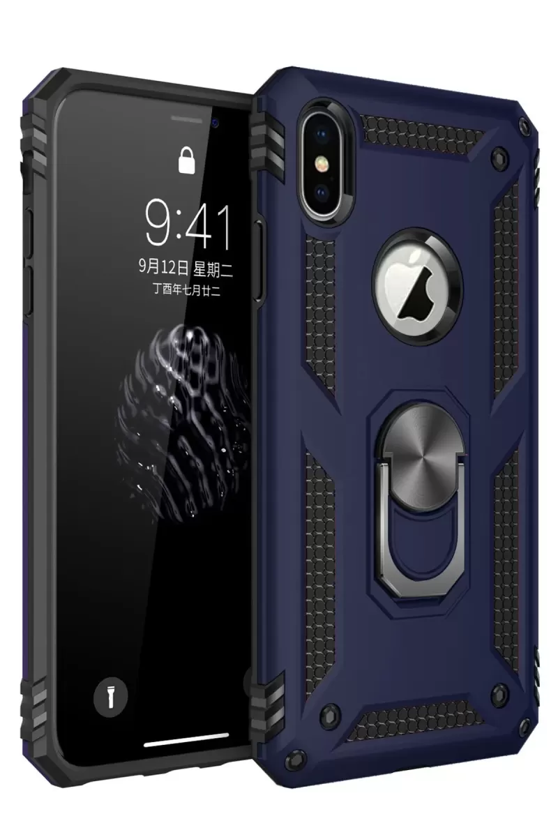 Newface Apple iPhone XS Max Kılıf Sofya Yüzüklü Silikon Kapak - Lacivert