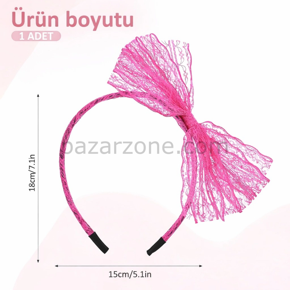 80’ler 90’lar Neon Pembe Dantel Taç Fiyonklu