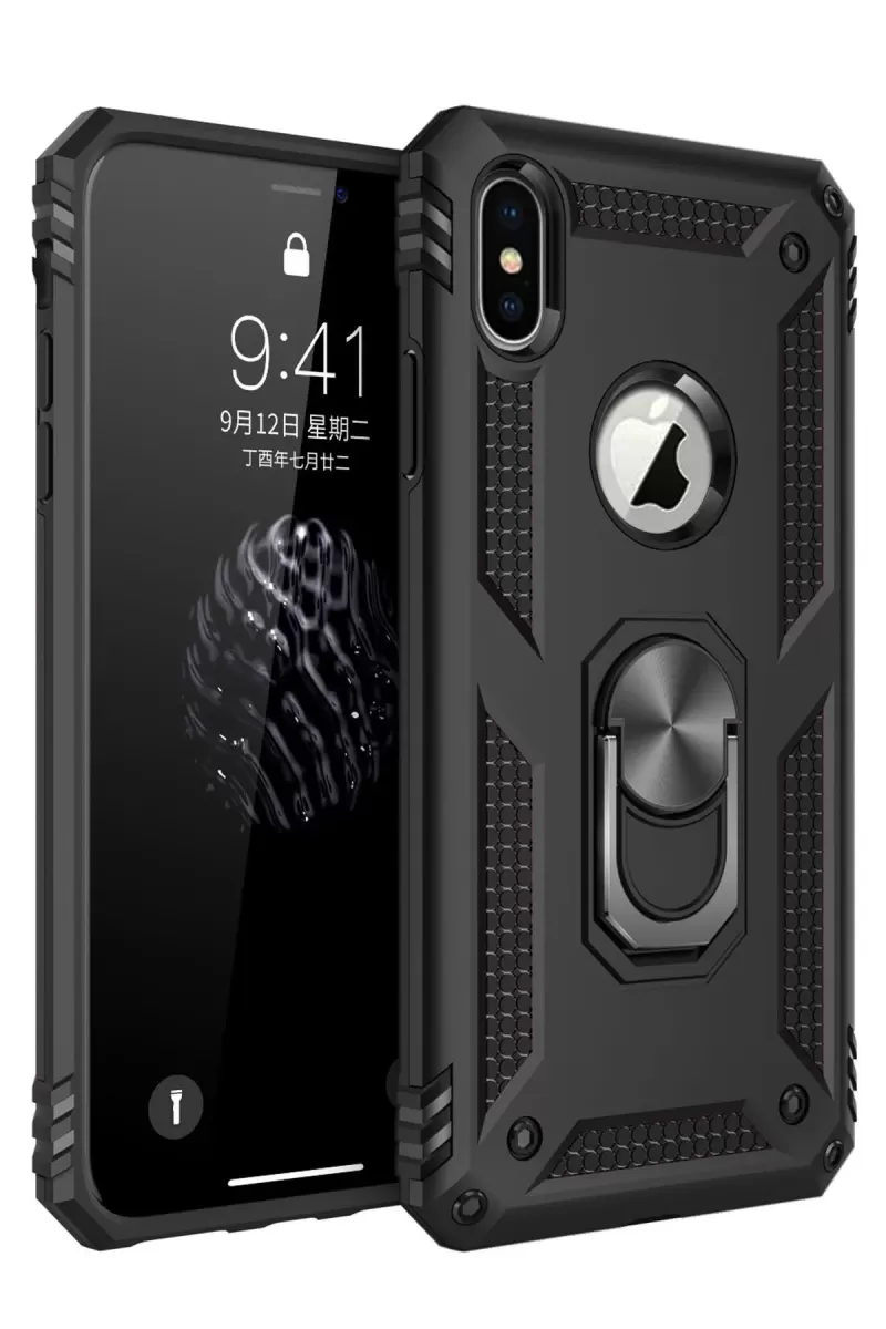 Newface Apple iPhone XS Max Kılıf Sofya Yüzüklü Silikon Kapak - Siyah