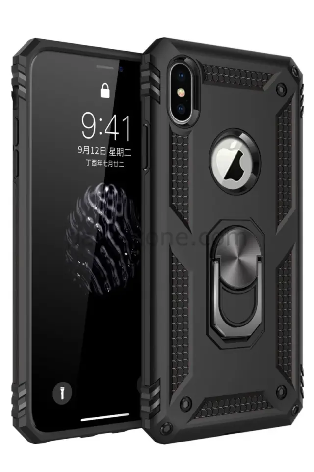 Newface Apple iPhone XS Max Kılıf Sofya Yüzüklü Silikon Kapak - Siyah