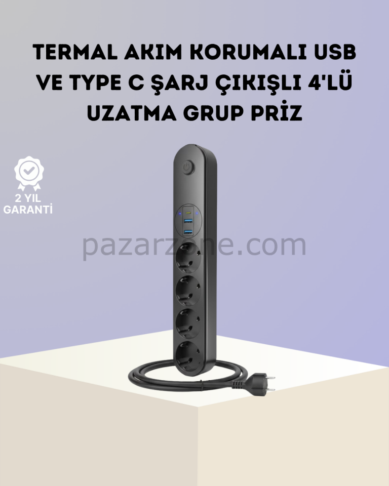 Akım Korumalı Çoklu Priz 4’lü 2 USB 1 Type-C 2500W Güçlü Tasarım