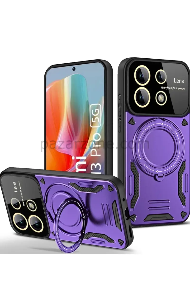 Newface Xiaomi Redmi Note 13 Pro 4G Kılıf Joy Lens Standlı Kapak - Mor