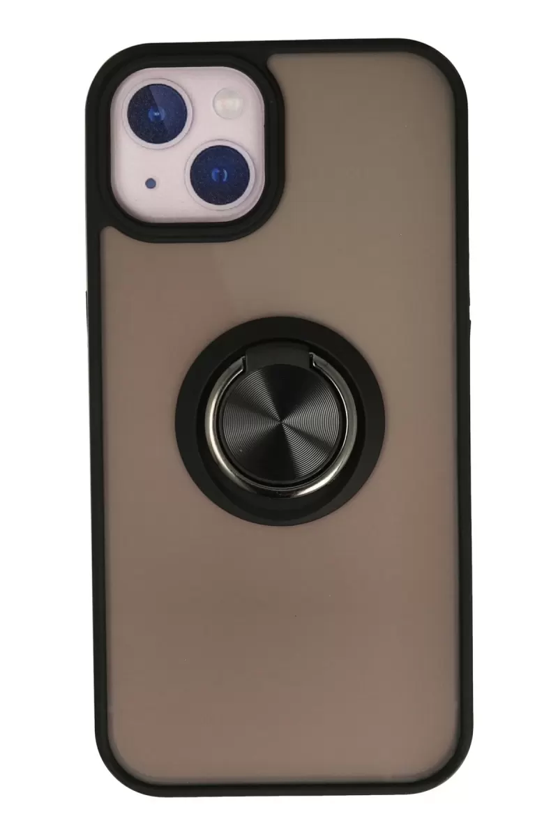 Newface Apple iPhone 13 Kılıf Montreal Yüzüklü Silikon Kapak - Siyah