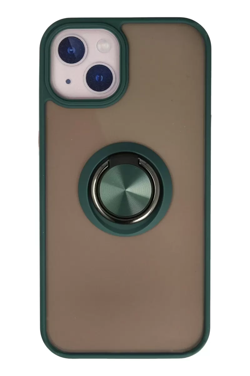 Newface Apple iPhone 13 Kılıf Montreal Yüzüklü Silikon Kapak - Yeşil