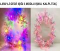 Kalp Püsküllü 3 Modlu LED Işıklı Taç Pembe Renk