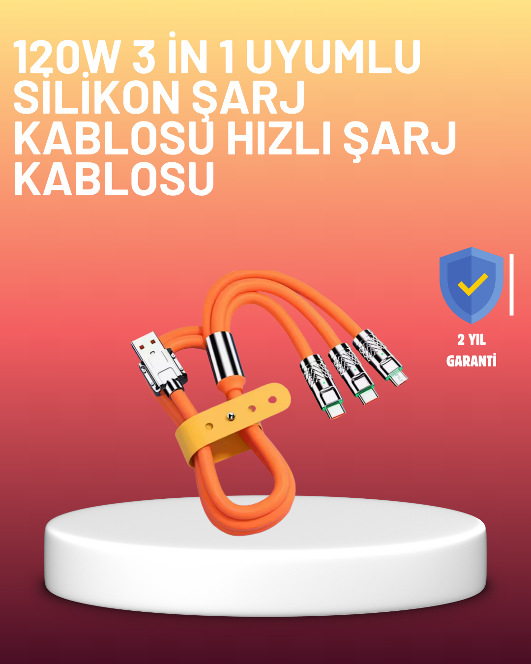 Çinko Alaşımlı Uçlu 120 W Şarj Kablosu – Dolaşmaya Dayanıklı 1,2 m USB Kablo