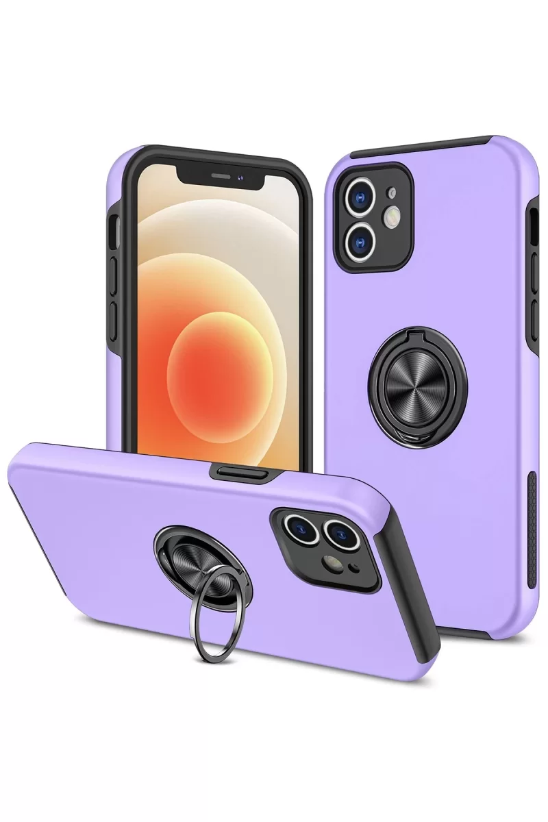 Newface Apple iPhone 12 Kılıf Elit Yüzüklü Kapak - Mor