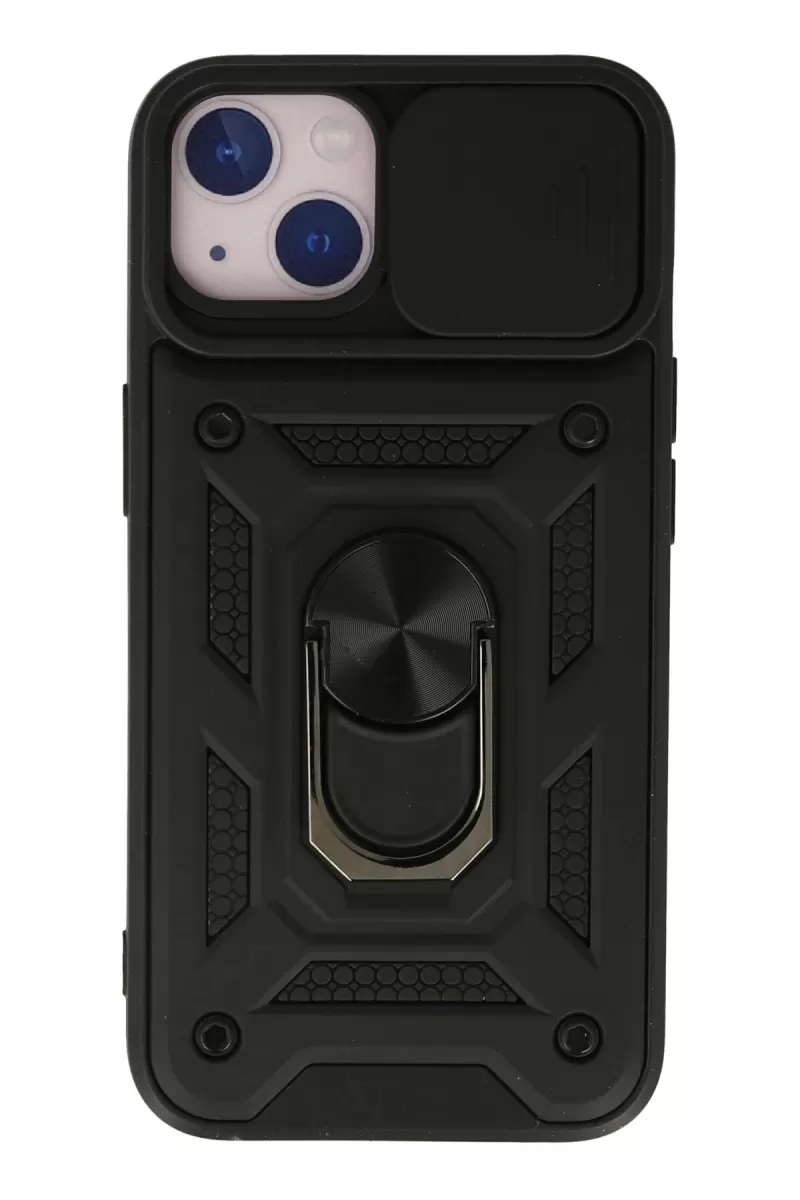 Newface Apple iPhone 13 Kılıf Pars Lens Yüzüklü Silikon - Siyah