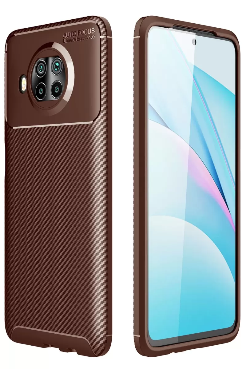 Newface Xiaomi Mi 10T Lite Kılıf Auto Focus Karbon Kapak - Kahverengi