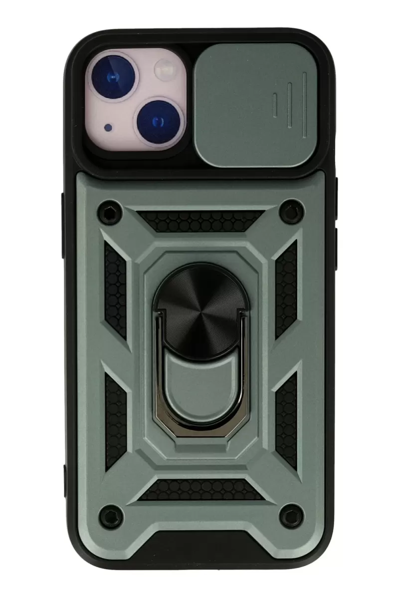 Newface Apple iPhone 13 Kılıf Pars Lens Yüzüklü Silikon - Yeşil