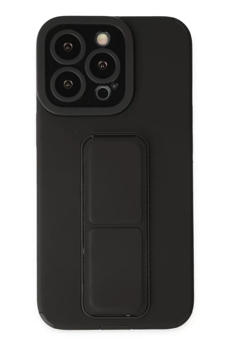 Newface Apple iPhone 14 Pro Kılıf Mega Standlı Silikon - Siyah