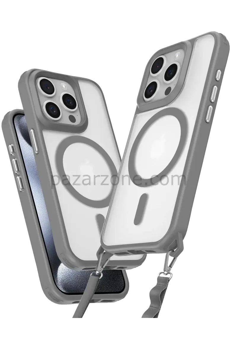 Newface Apple iPhone 15 Pro Max Kılıf Enka Magsafe Silikon Kılıf - Titan Gri