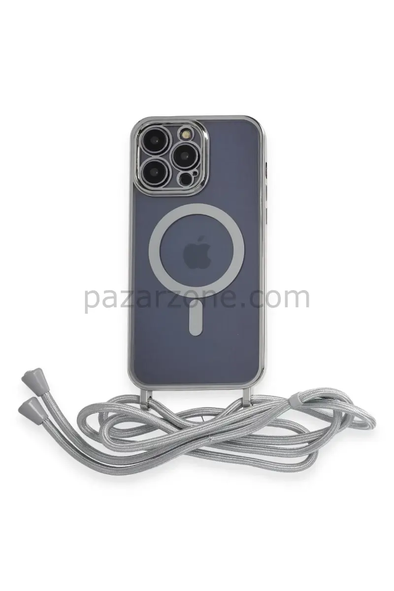 Newface Apple iPhone 14 Pro Kılıf Divo Lazer Askılı Magsafe Kapak - Gümüş