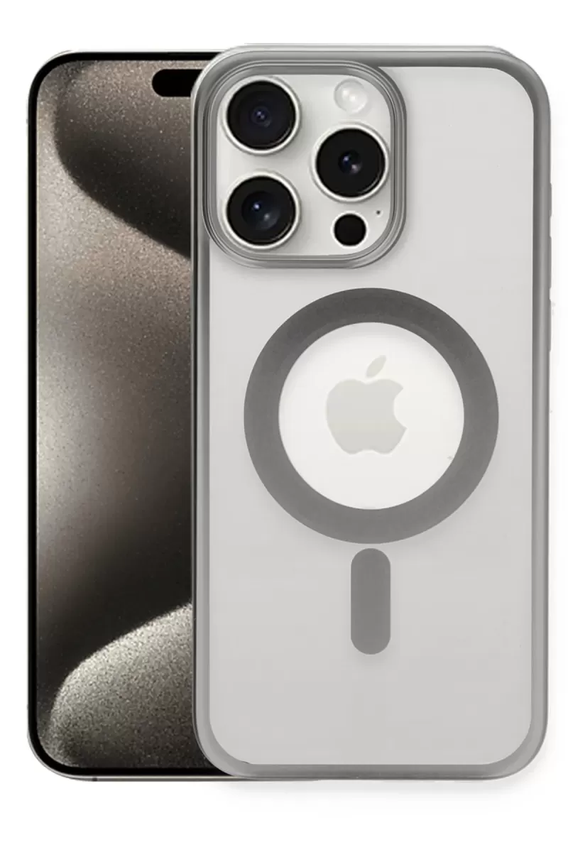Newface Apple iPhone 15 Pro Max Kılıf Erozi Magsafe Kapak - Gümüş