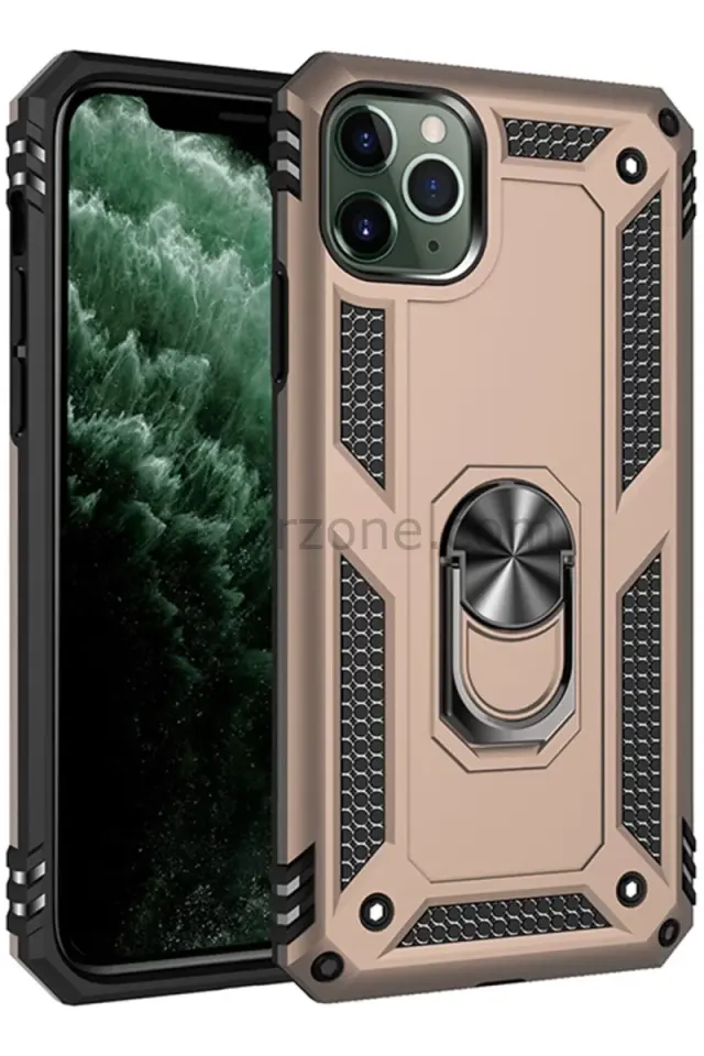 Newface Apple iPhone 11 Pro Max Kılıf Sofya Yüzüklü Silikon Kapak - Gold