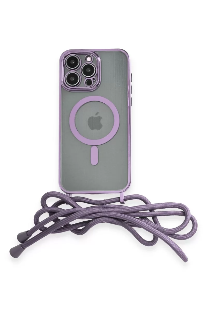 Newface Apple iPhone 14 Pro Kılıf Divo Lazer Askılı Magsafe Kapak - Lila