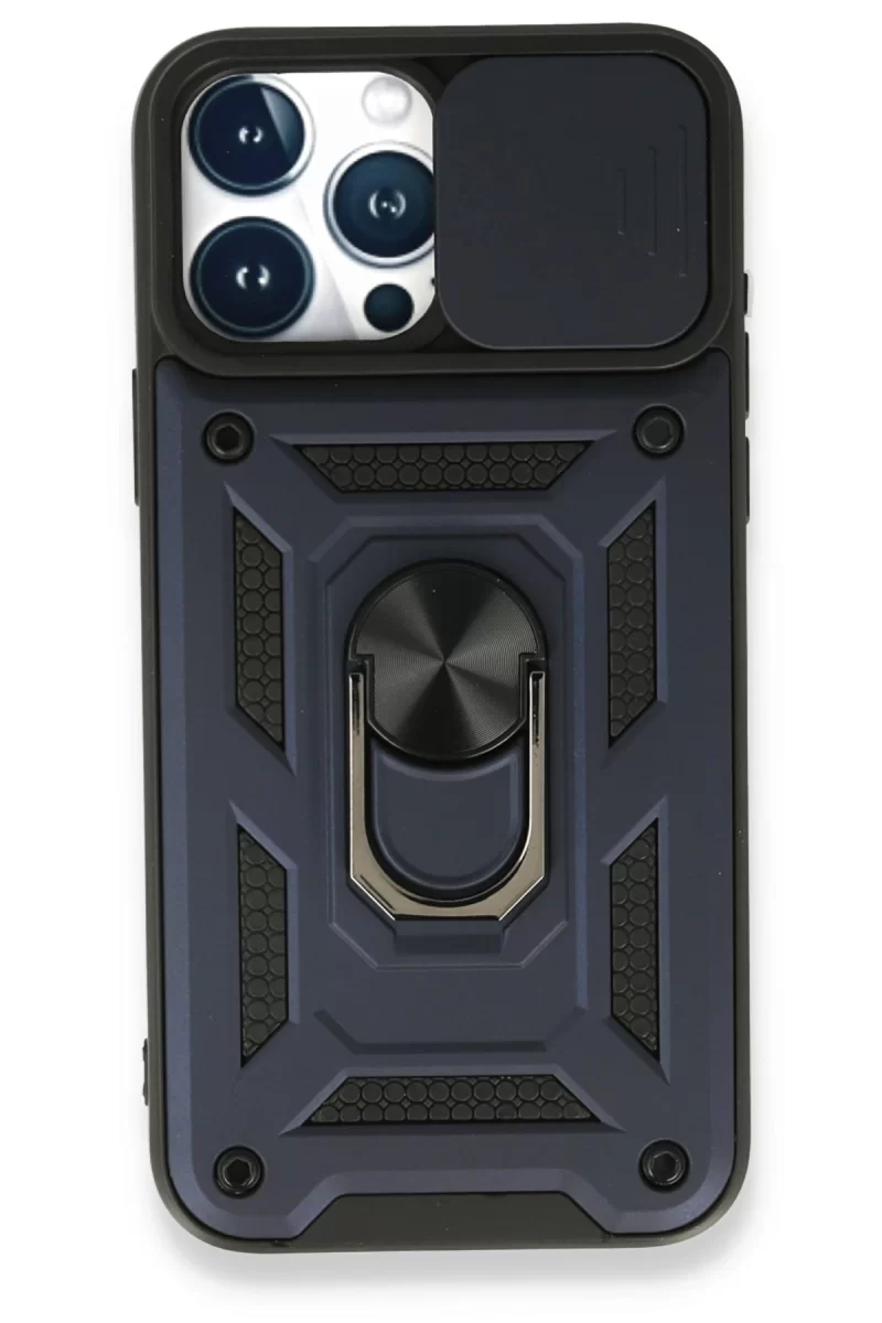 Newface Apple iPhone 15 Pro Max Kılıf Pars Lens Yüzüklü Silikon - Lacivert