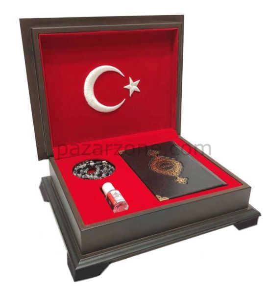 Ahşap Kutulu Kur'An(Çanta Boy Ay-Yıldız) (0353)