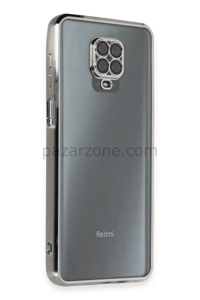 Newface Xiaomi Redmi Note 9 Pro Kılıf Razer Lensli Silikon - Gümüş