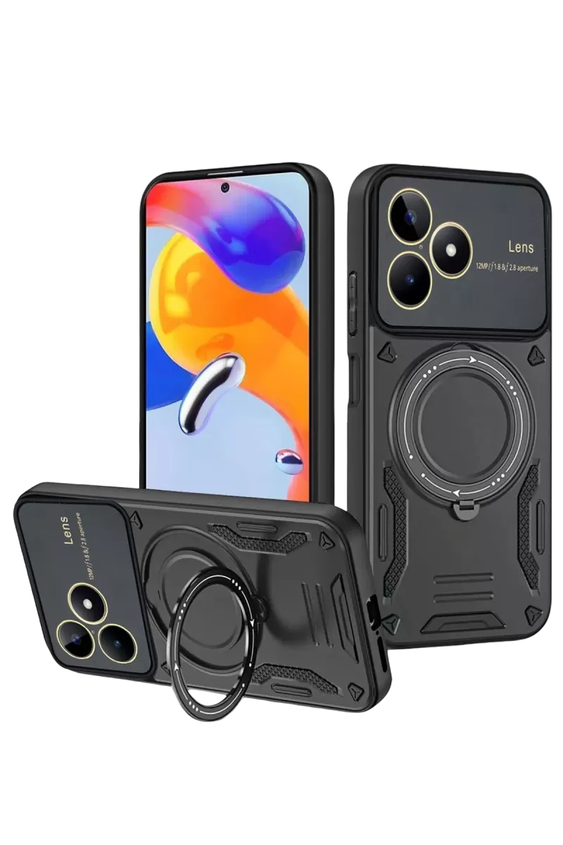 Newface Realme C53 Kılıf Joy Lens Standlı Kapak - Siyah