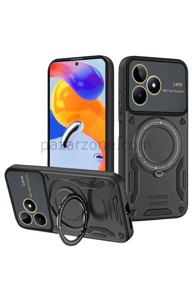 Newface Realme C53 Kılıf Joy Lens Standlı Kapak - Siyah