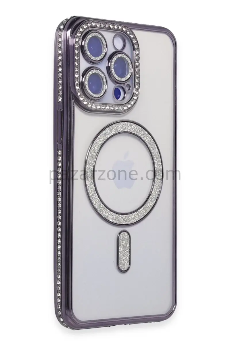 Newface Apple iPhone 15 Pro Max Kılıf Joke Simli Magneticsafe Kılıf - Derin Mor