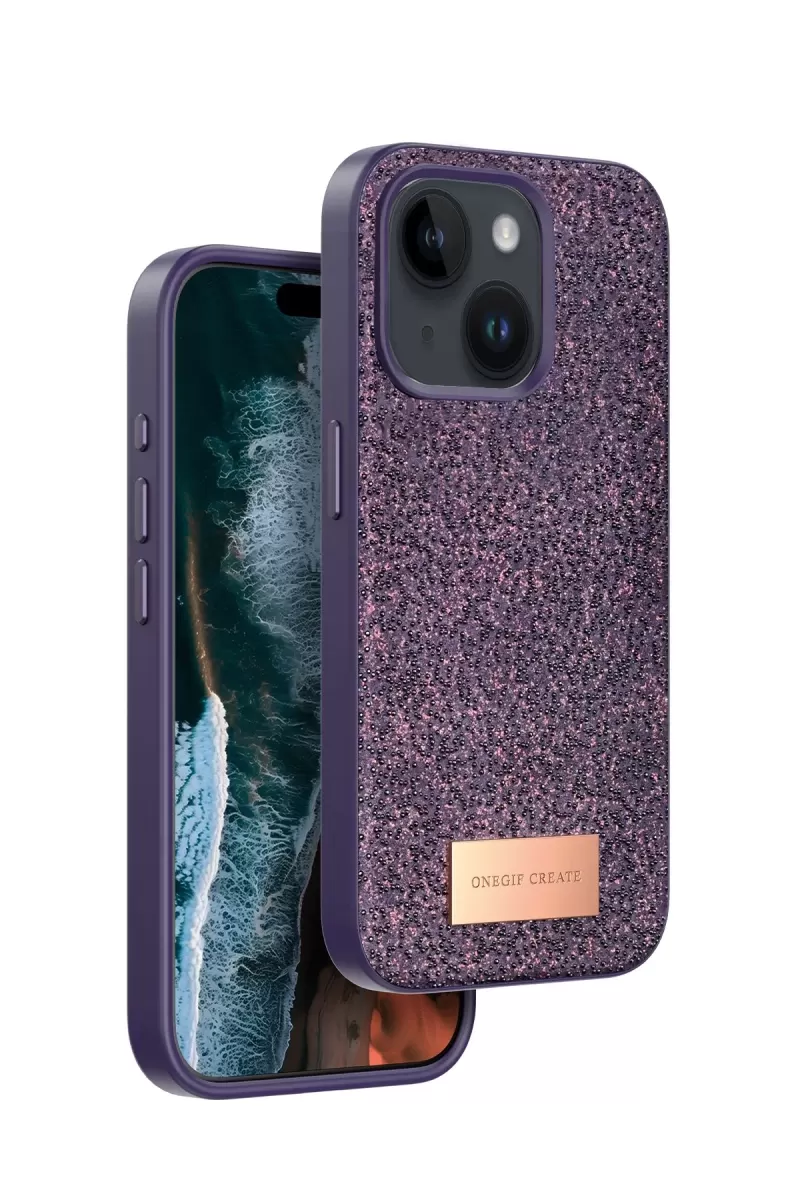 Onegif Apple iPhone 14 Bright Simli Kapak - Derin Mor