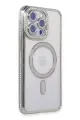 Newface Apple iPhone 15 Pro Max Kılıf Joke Simli Magneticsafe Kılıf - Gümüş