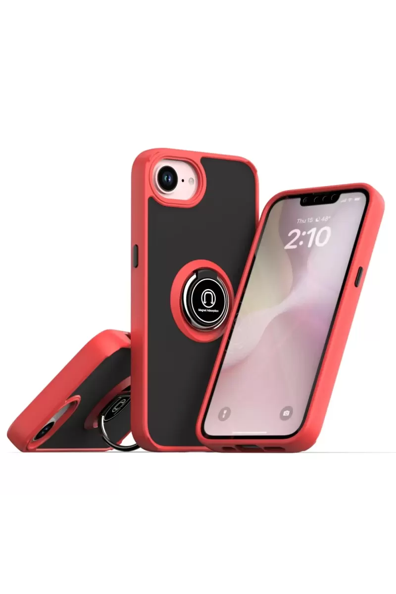 Newface Apple iPhone 16E Kılıf Montreal Yüzüklü Silikon Kapak - Kırmızı
