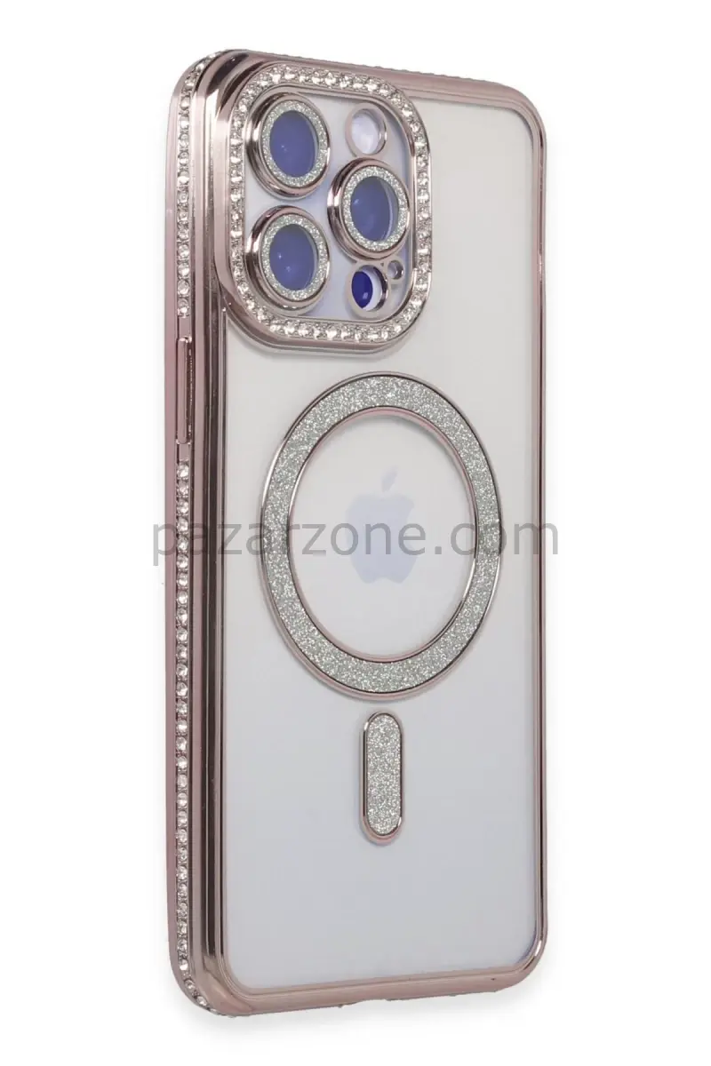 Newface Apple iPhone 15 Pro Max Kılıf Joke Simli Magneticsafe Kılıf - Pembe