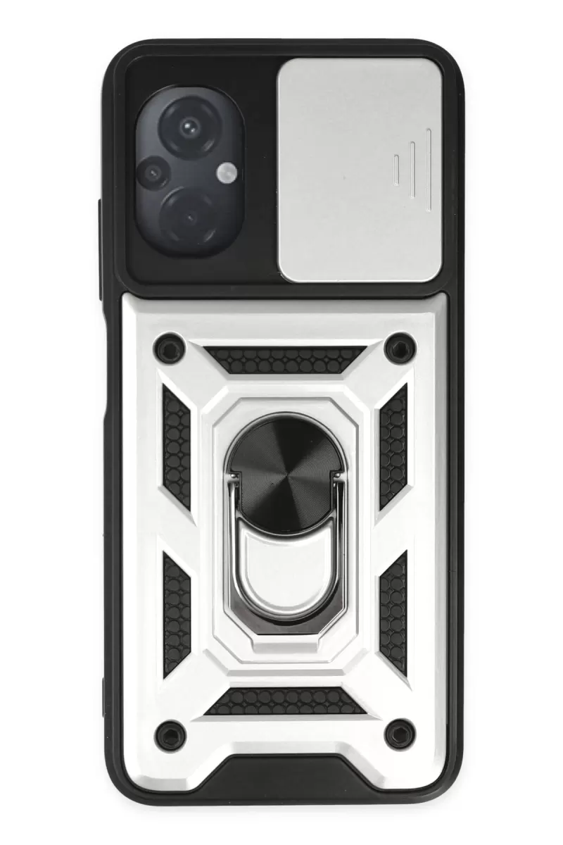 Newface Xiaomi Poco M5 Kılıf Pars Lens Yüzüklü Silikon - Gümüş