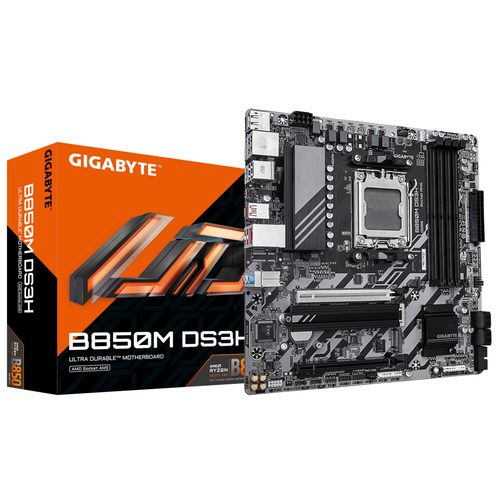 GIGABYTE B850M DS3H, 4xDDR5, 2xM.2, 2xDP, HDMI, Type-C, AM5 Soket GAMING Anakart