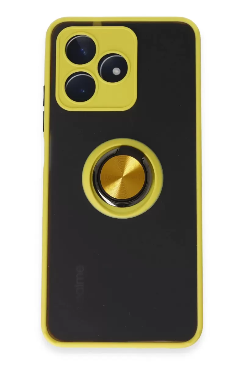 Newface Realme C53 Kılıf Montreal Yüzüklü Silikon Kapak - Sarı