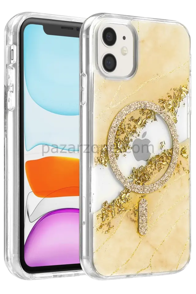 Onegif Apple iPhone 11 Lotus Simli Magsafe Kapak - Gümüş