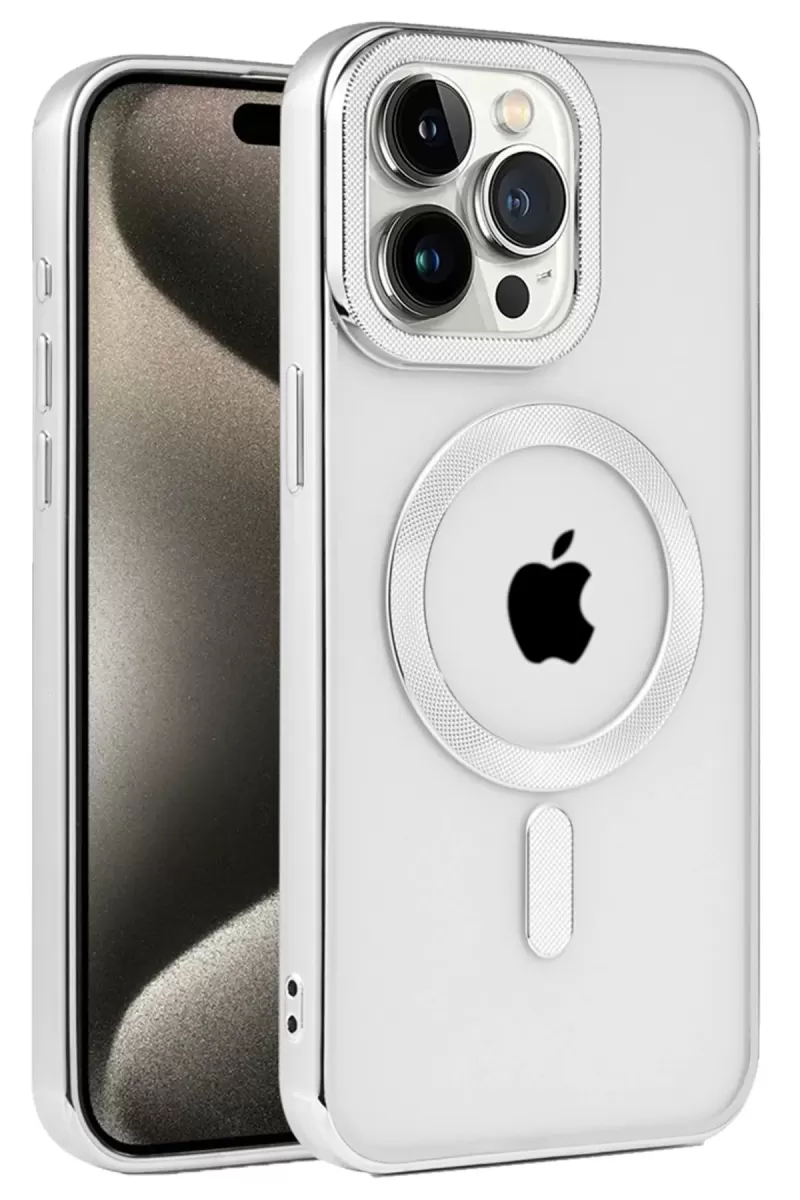 Newface Apple iPhone 15 Pro Max Kılıf Kronos Magsafe Kapak - Gümüş