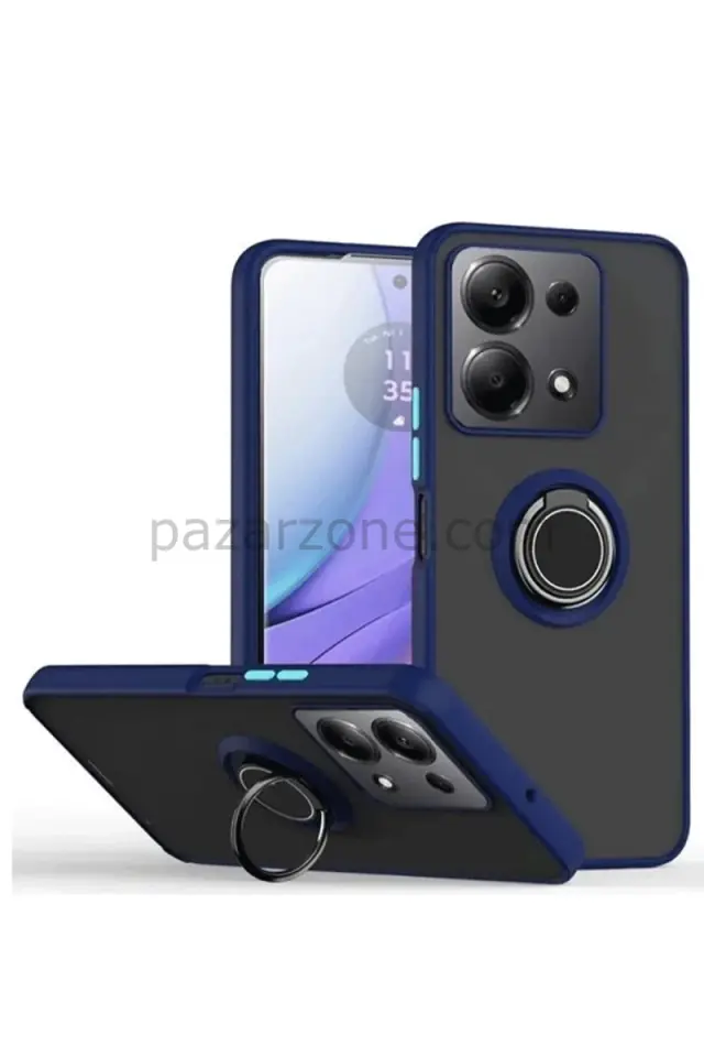 Newface Xiaomi Redmi Note 13 Pro 5G Kılıf Montreal Yüzüklü Silikon Kapak - Lacivert