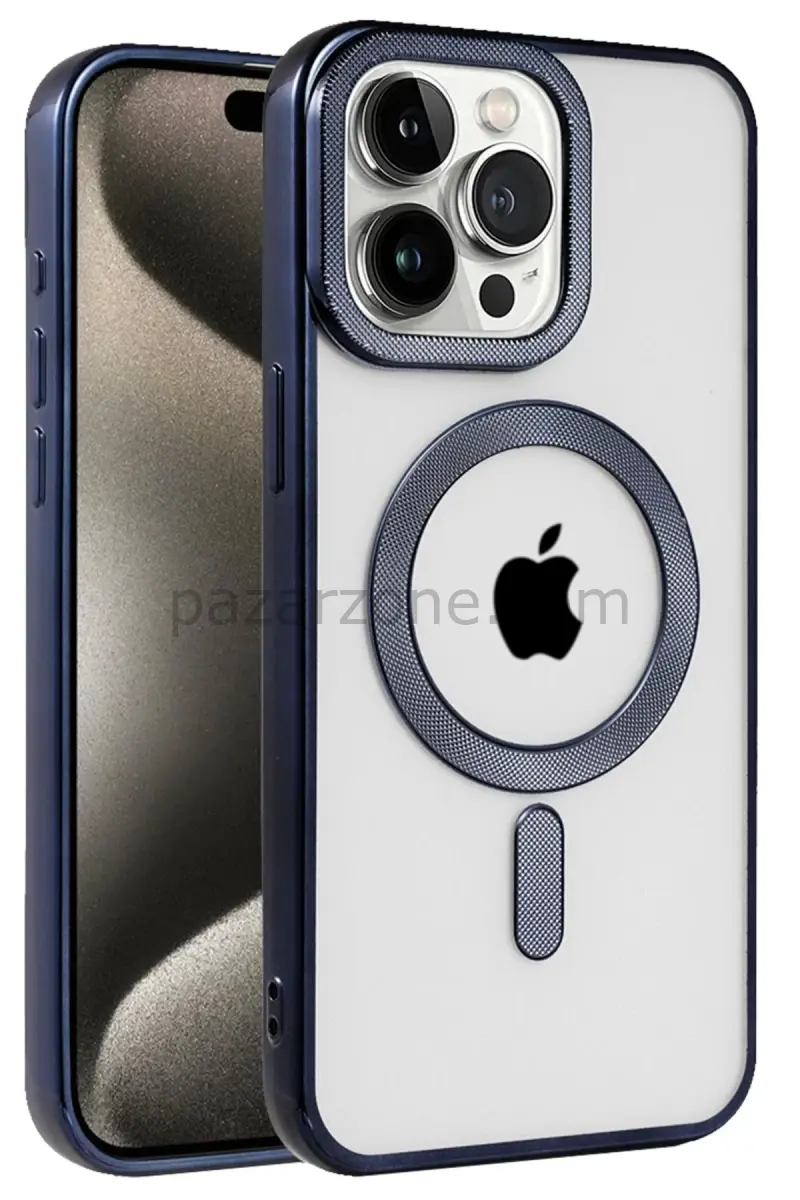 Newface Apple iPhone 15 Pro Max Kılıf Kronos Magsafe Kapak - Lacivert