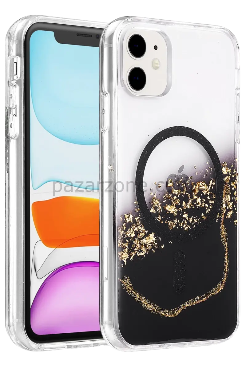 Onegif Apple iPhone 11 Lotus Simli Magsafe Kapak - Siyah