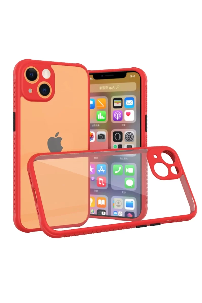 Newface Apple iPhone 13 Mini Kılıf Miami Şeffaf Silikon - Kırmızı