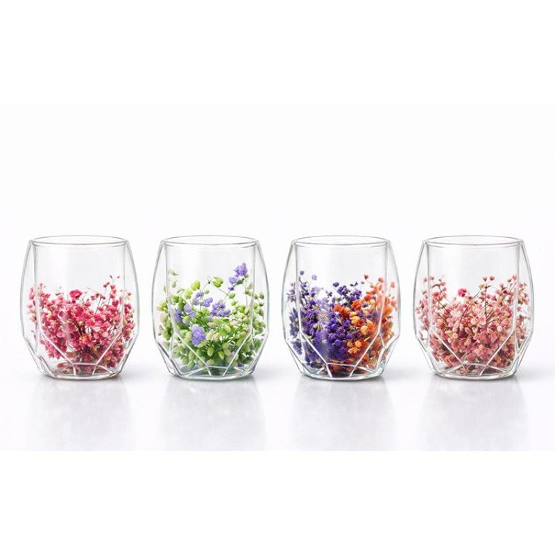 Çift Camlı Çiçekli Köşeli Bardak
