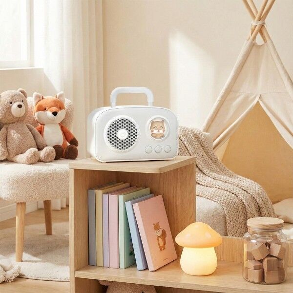 Sevimli Tasarımlı Taşınabilir Radyolu Bluetooth Hoparlör Beyaz