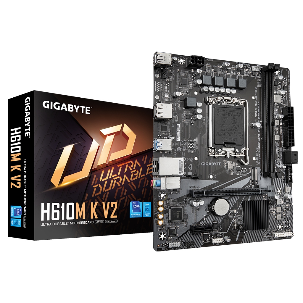 GIGABYTE H610M K V2, rev.1.0, 2xDDR5, M.2, DP, HDMI, 12-13.Nesil, LGA1700 Soket, Anakart
