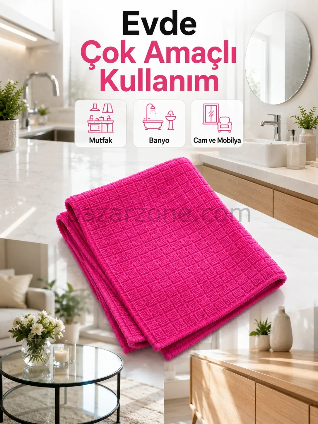 Mikrofiber Temizlik Bezi 40x40 cm Pembe İz Bırakmayan Çok Amaçlı Temizlik Bezi