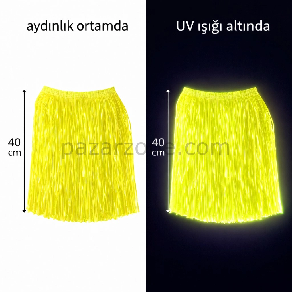 Neon Sarı Hawaii Parti Eteği 40 Cm